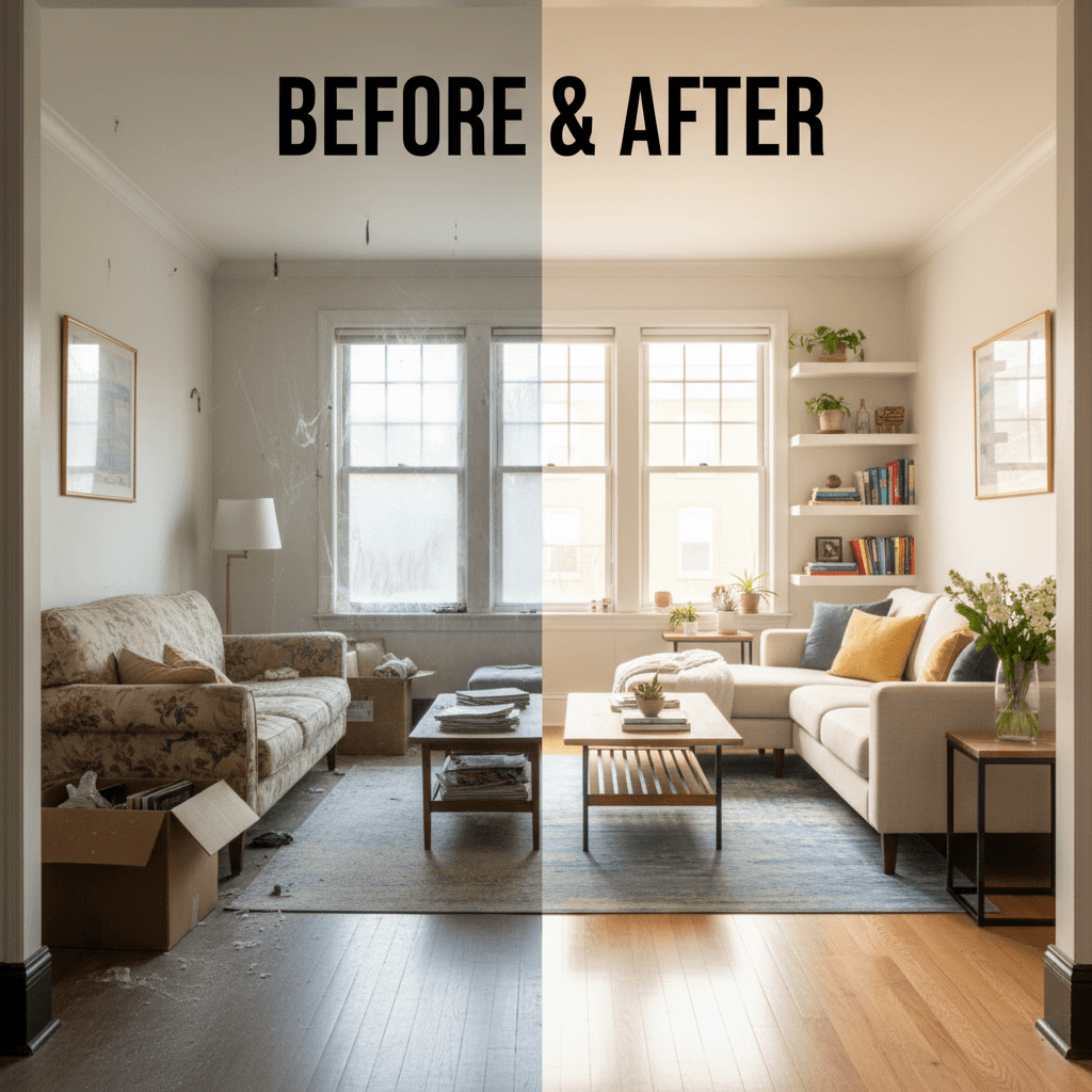 Living room transformation before and after