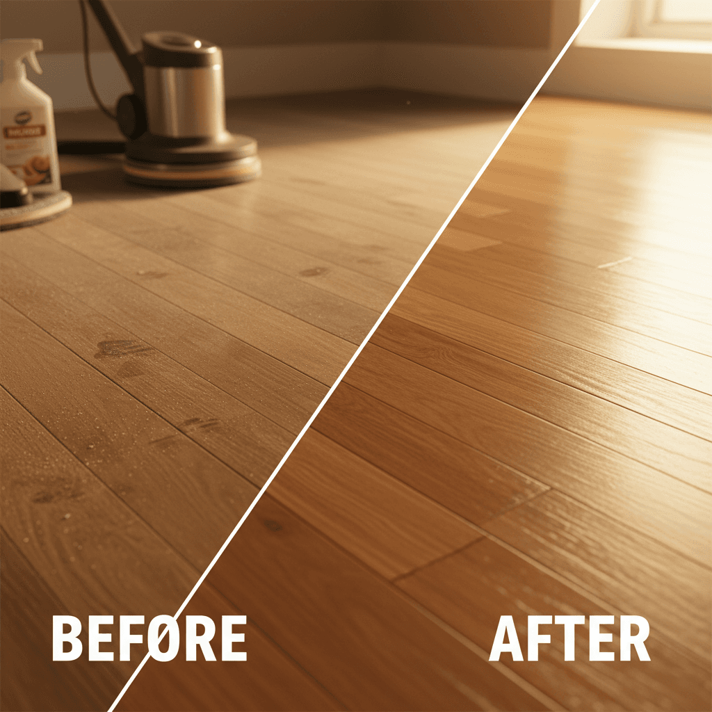 Hardwood floor before-and-after detail